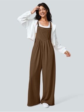 HALARA Brown Wide-Leg Overalls Jumpsuit